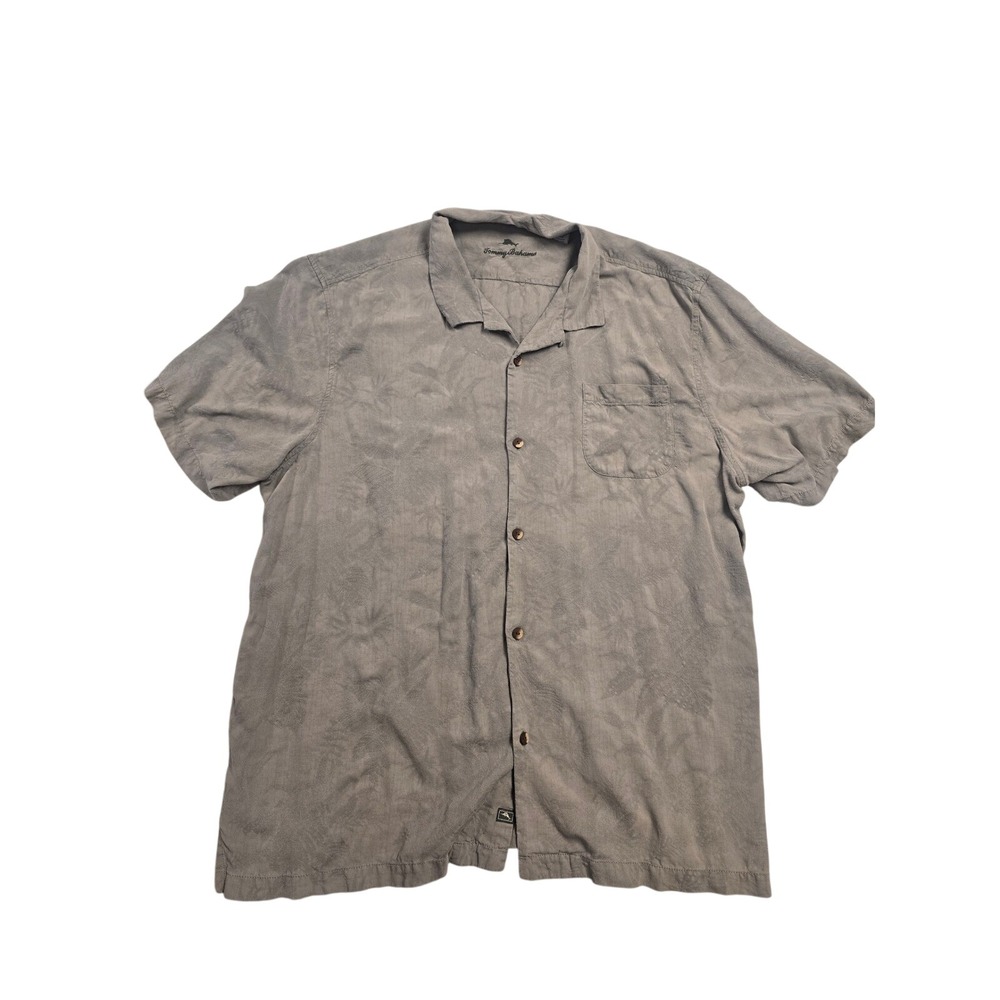 Tommy Bahama Mens XXXL Gray Silk Tonal Tropical Leaf Jacquard Camp Shirt